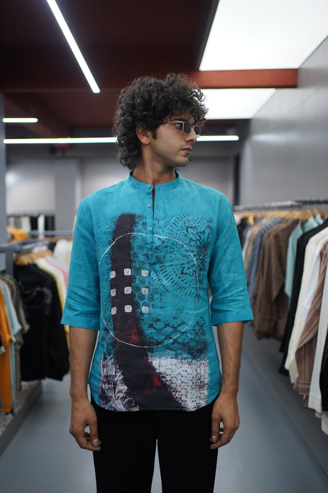 The Ethereal Kurta: Digital Art 3/4 Sleeve Kurta Style Shirt - AddysForMen®️