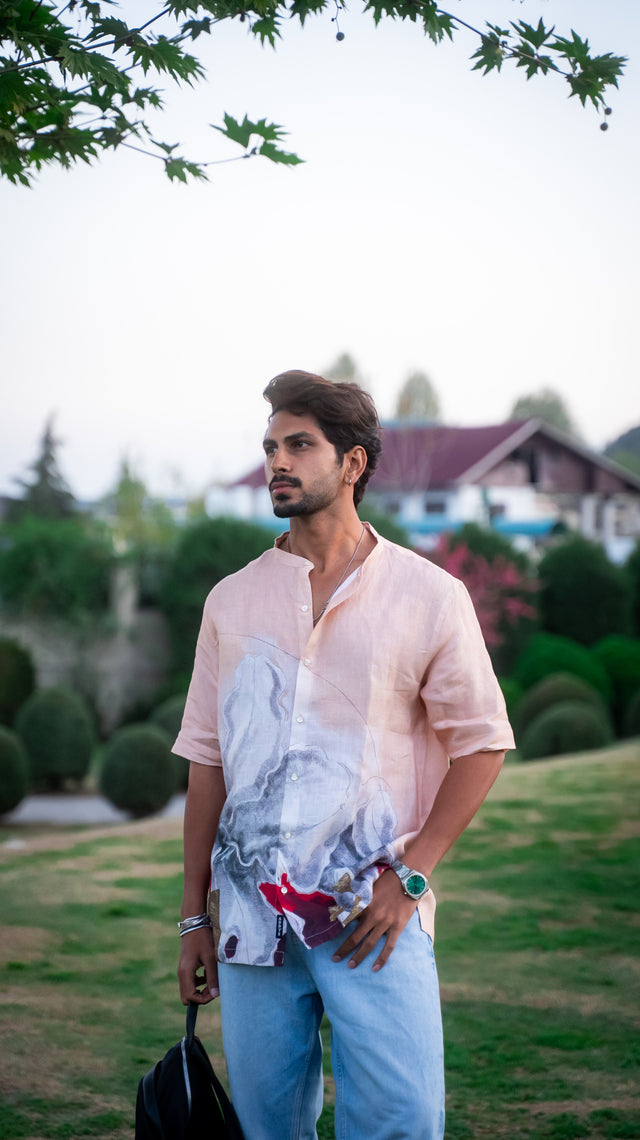 Crimson Drift Unisex Pure Linen Short Sleeve Shirt - AddysForMen®