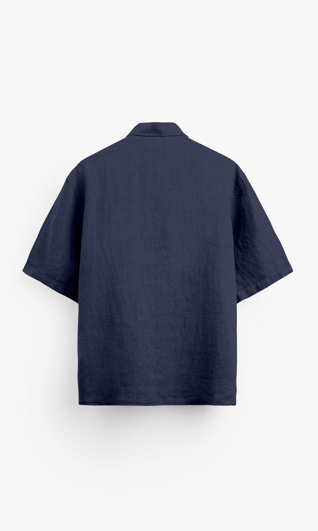 Deep Navy Plain Formal Pure Linen Polo Shirt - AddysForMen®