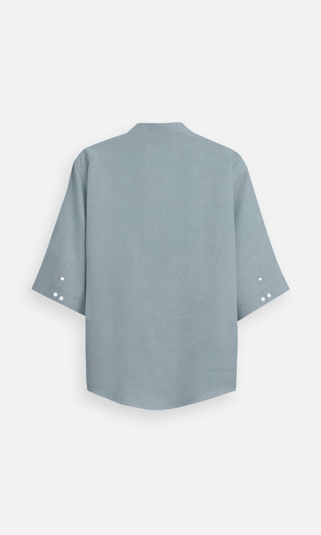 Light Grey Plain Regular Wear Pure Linen Kurta Style Shirt - AddysForMen®