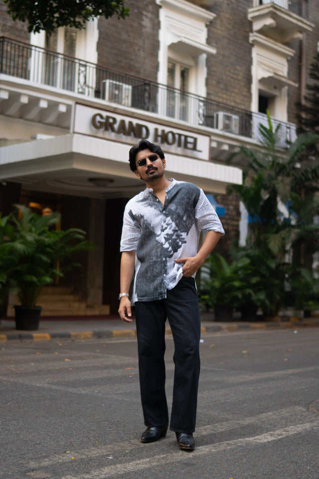 Urban Ink Printed Pure Linen Short Sleeve Shirt - AddysForMen®