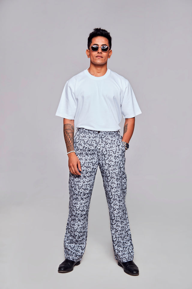 white flower : Pure Linen Wide Leg Loose Fit Pant