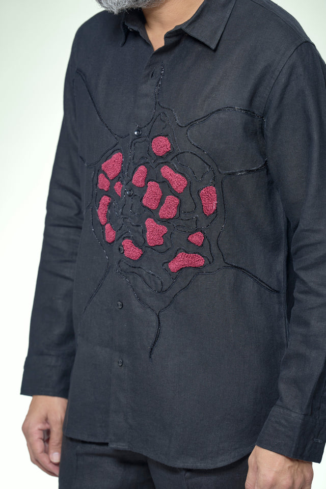 Royal Khatli : 10-Hour Hand Embroidered Pure Linen Half Sleeve Shirt - AddysForMen®️