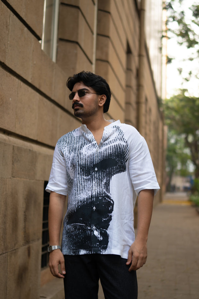 Grayscale Flow Unisex Digital Printed Pure Linen Short Sleeve Shirt - AddysForMen®