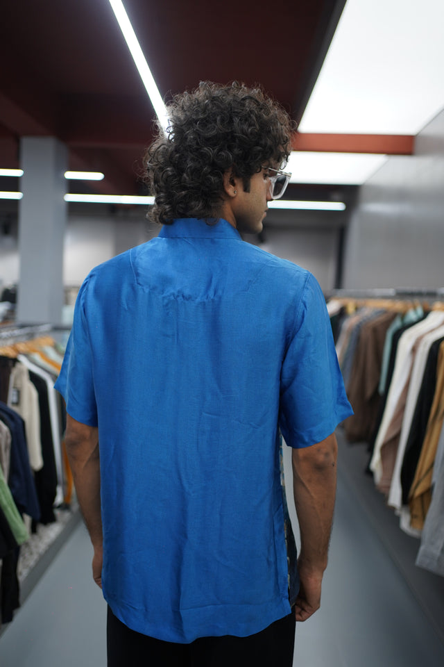 The Galloping Luster: Horse Digital Print Pure Bemberg Satin Short Sleeve Shirt - AddysForMen®️