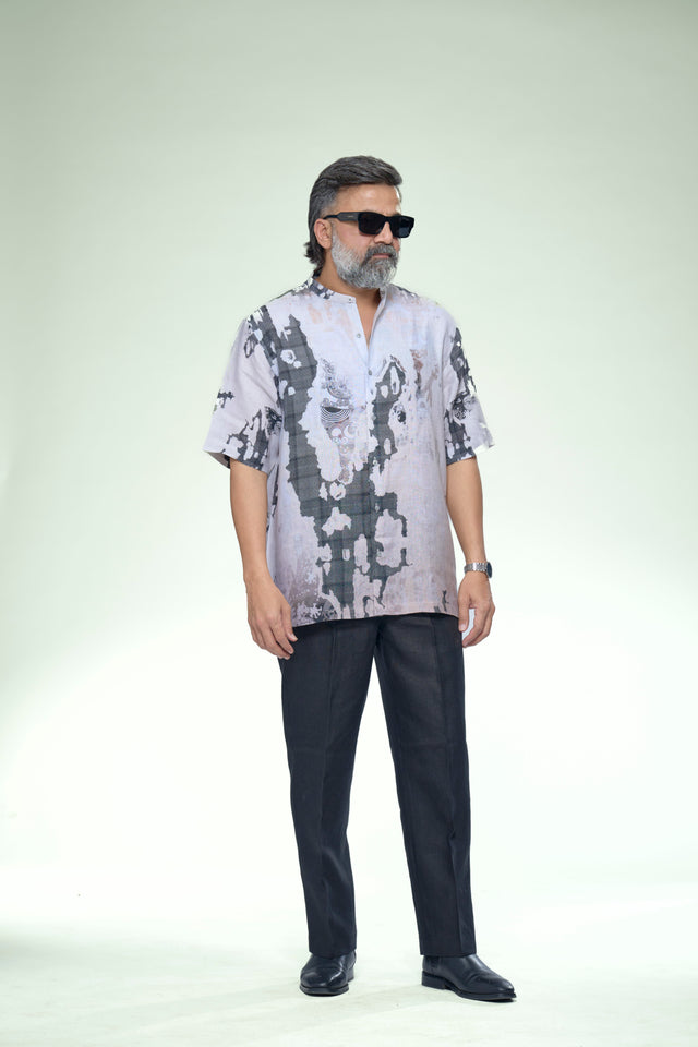Monochrome Mosaic Abstract Pure Linen Short Sleeve Shirt – AddysForMen®️