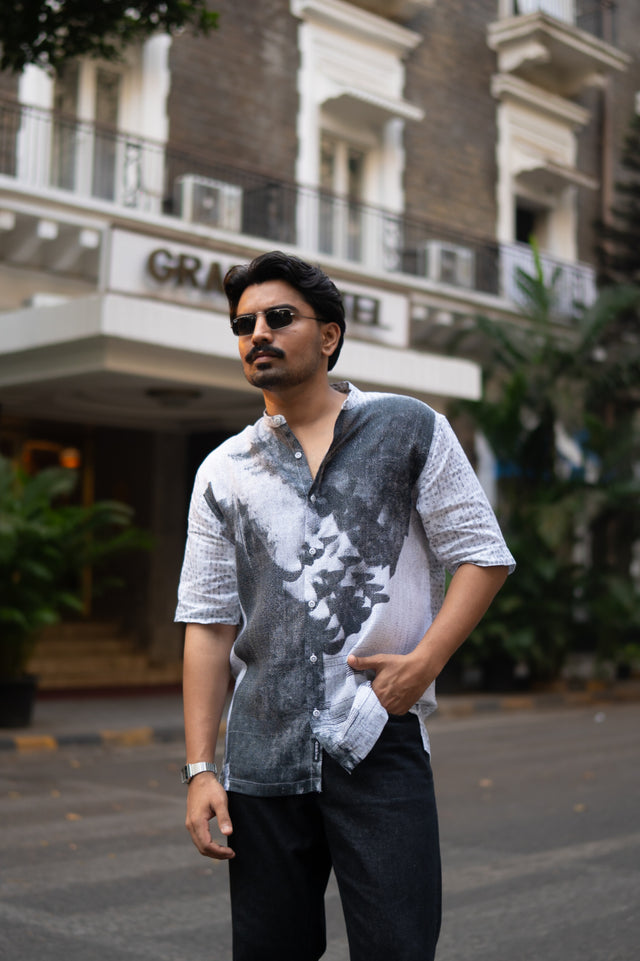 Urban Ink Printed Pure Linen Short Sleeve Shirt - AddysForMen®