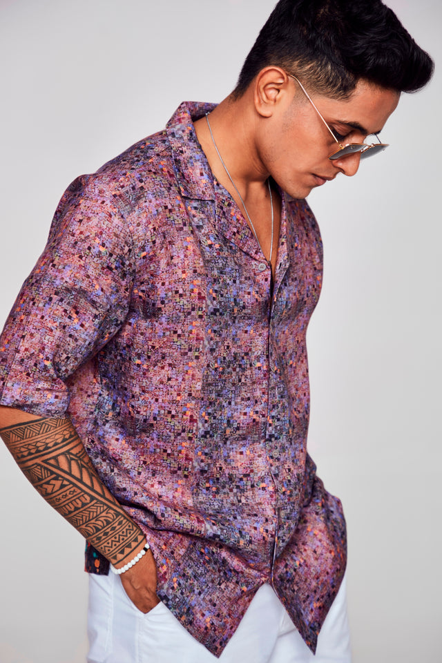 Digitally Embodied Printed Pure Linen Cuban Coller Unisex Shirt