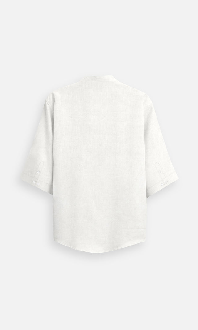 Off White Pure Linen Office Wear Kurta Style Shirt - AddysForMen®