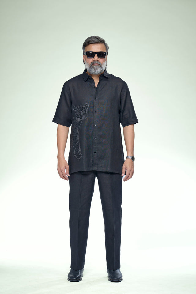 Midday Artisan : 8-Hour Hand Embroidered Pure Linen Half Sleeve Shirt - AddysForMen®️