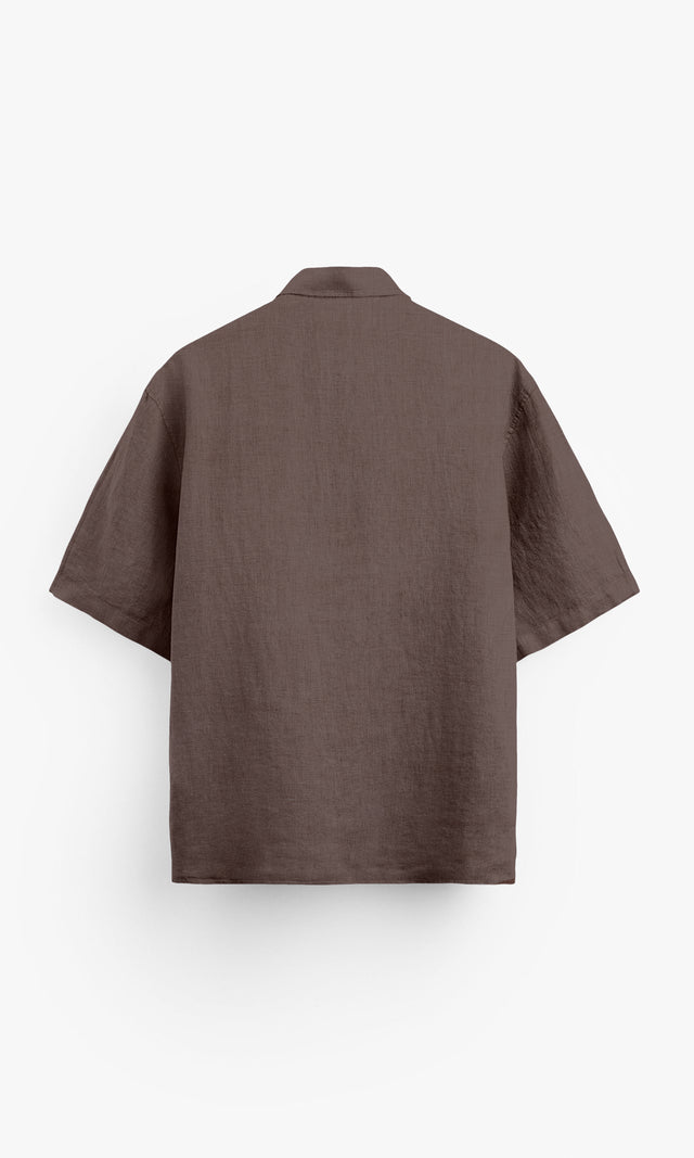 Rich Cocoa Plain Half Sleeve Pure Linen Polo Shirt - AddysForMen®