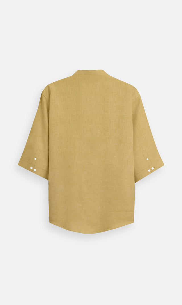 Golden Mustard Plain Regular Pure Linen Kurta Style Shirt - AddysForMen®