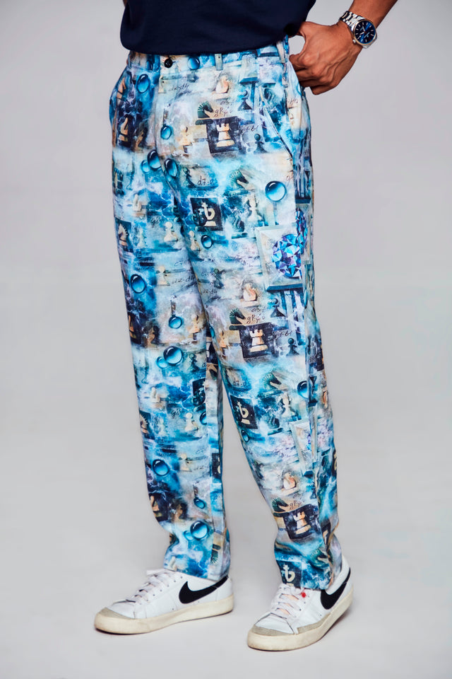 Ocean chess: Pure Linen Loose Tapered Fit Pant