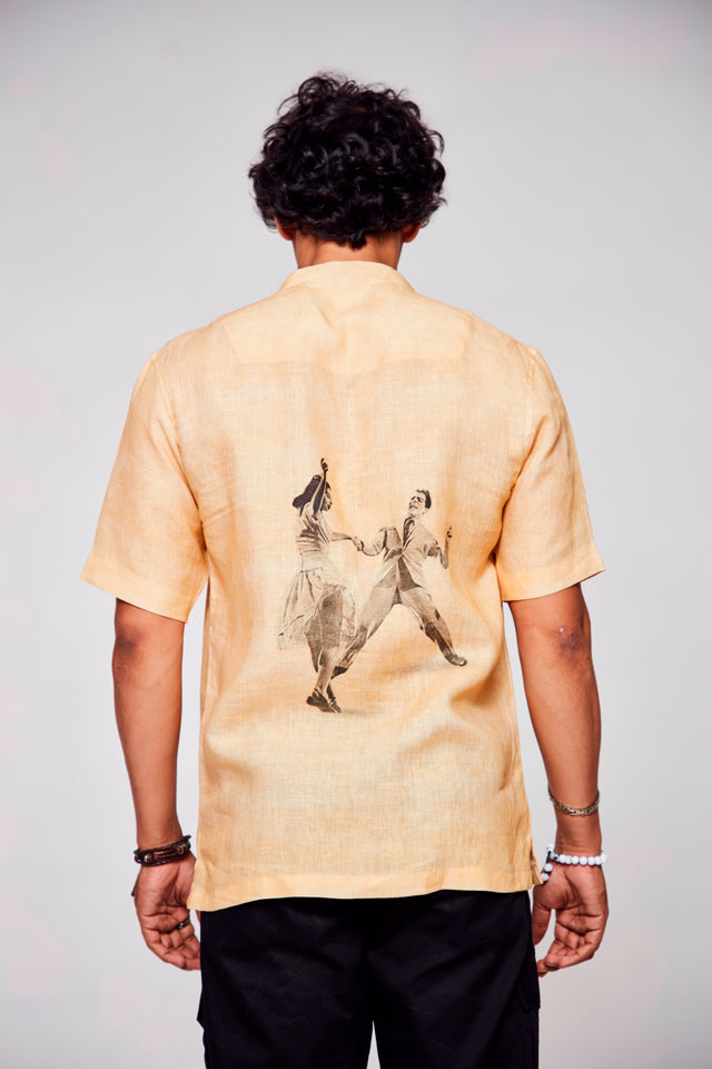 Stylish Melodic Fusion Printed Pure Linen Short Sleeve Shirt