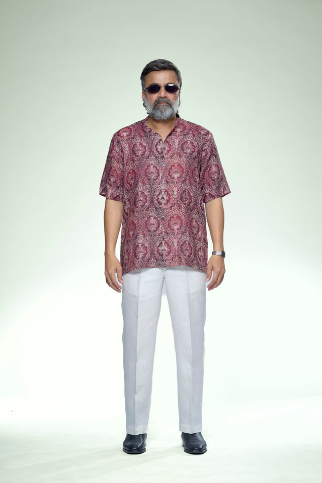 Heritage Damask Ornate Pure Linen Short Sleeve Shirt – AddysForMen®️