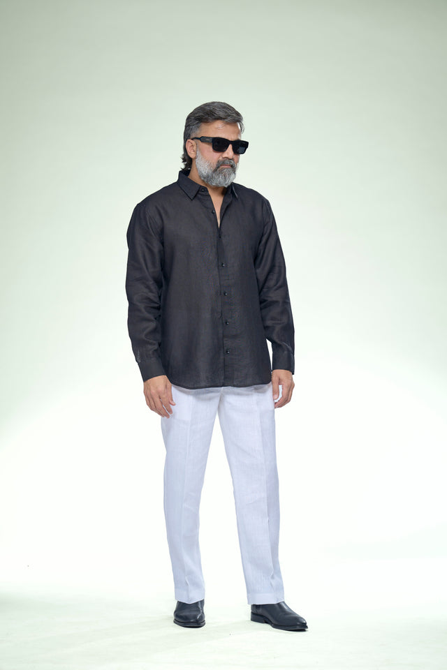 The 360° Artisan: 9-Hour Back Hand Embroidered Pure Linen Full Sleeve Shirt - AddysForMen®️