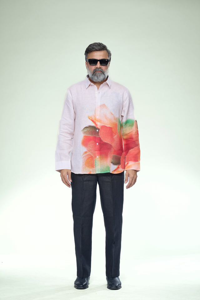 Floral Impression Abstract Pure Linen Full Sleeve Shirt - AddysForMen®