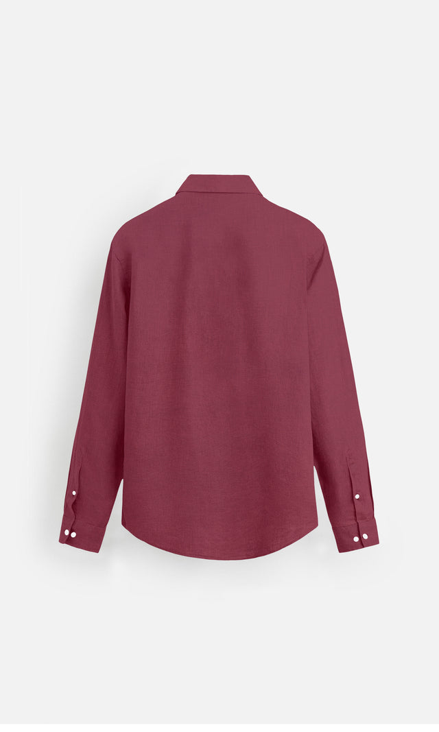 Blush Red Plain Formal Wear Pure Linen full Sleeve Shirt - AddysForMen®