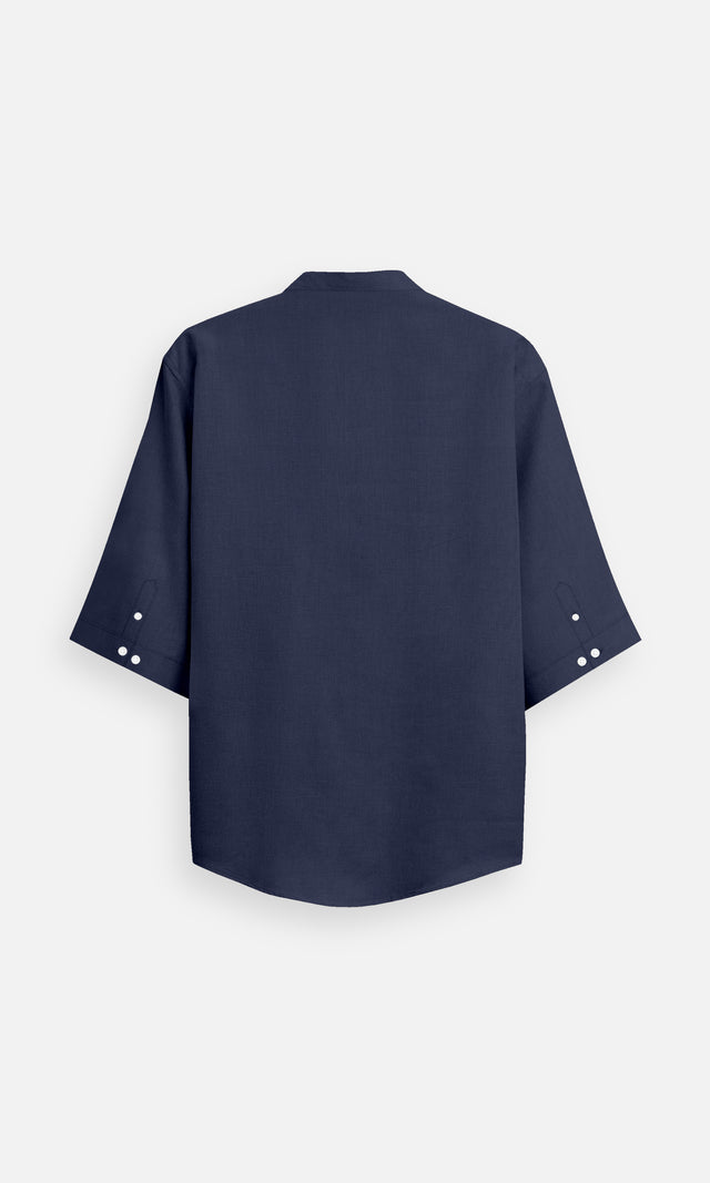 Deep Navy Colour Pure Linen Kurta Style Shirt - AddysForMen®