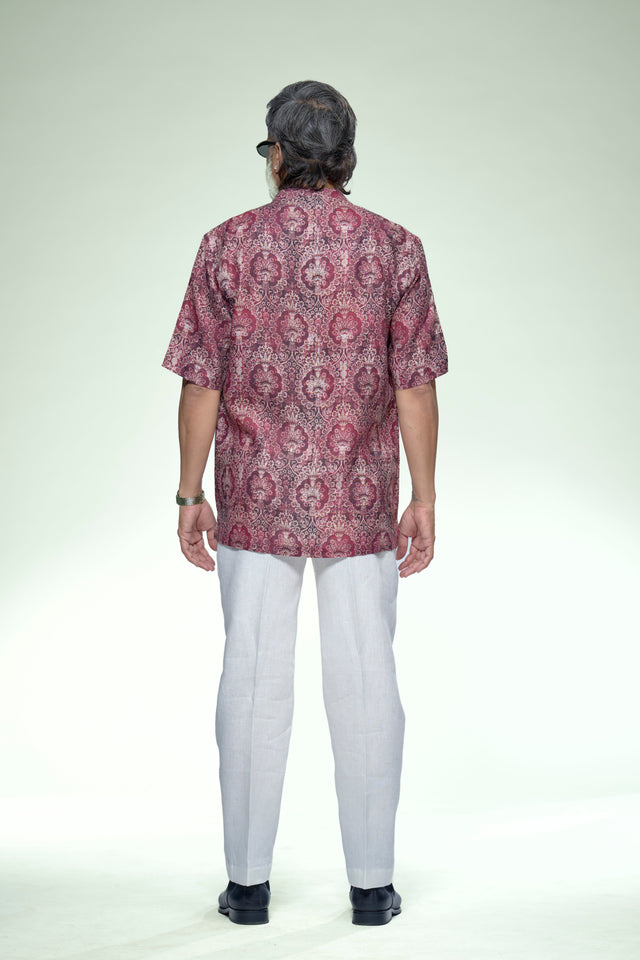 Heritage Damask Ornate Pure Linen Short Sleeve Shirt – AddysForMen®️