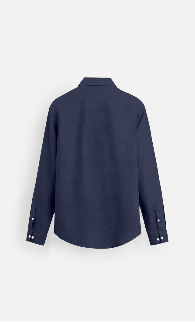 Deep Navy Plain Formal Wear Pure Linen full Sleeve Shirt - AddysForMen®