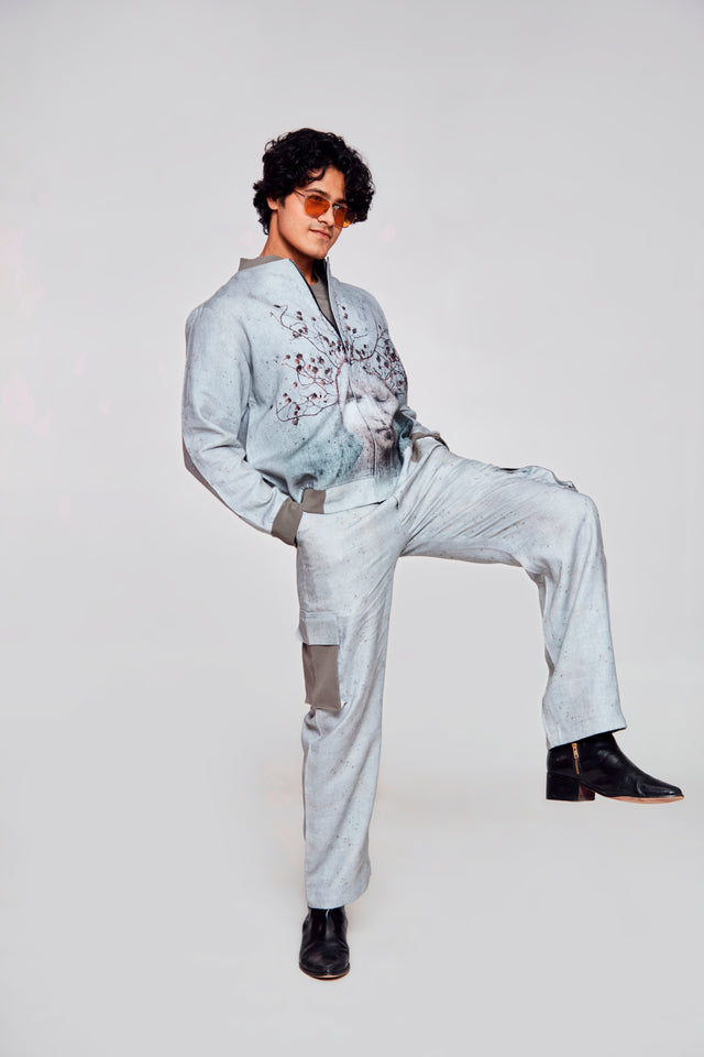 Mystic Mirage : Pure Linen Crop Length Jacket