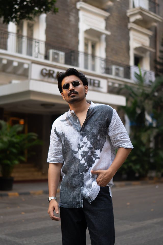 Urban Ink Printed Pure Linen Short Sleeve Shirt - AddysForMen®