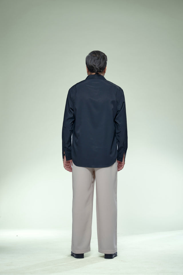 Midnight Armani Black Self-Stripe Full Sleeve Shirt - AddysForMen®️