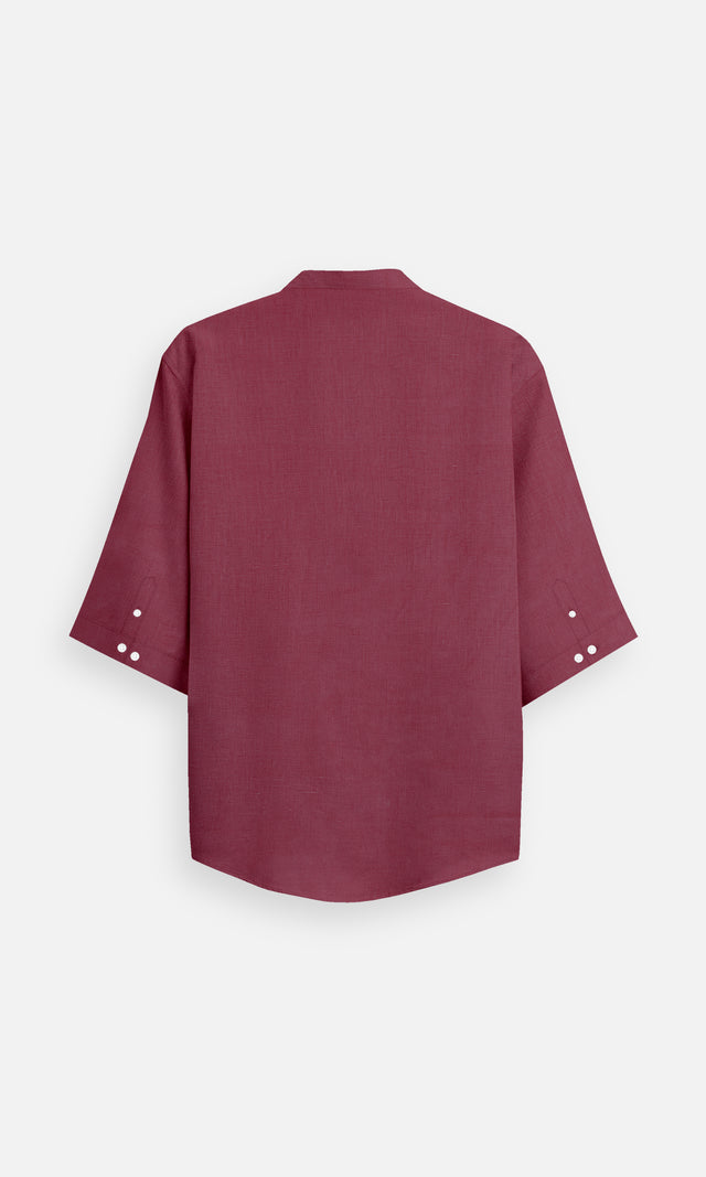 Blush Red Colour Plain Pure Linen Kurta Style Shirt - AddysForMen®
