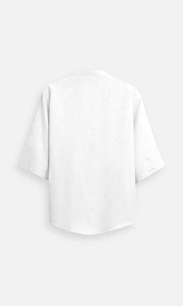 Classic White Colour Pure Linen Kurta Style Shirt - AddysForMen®