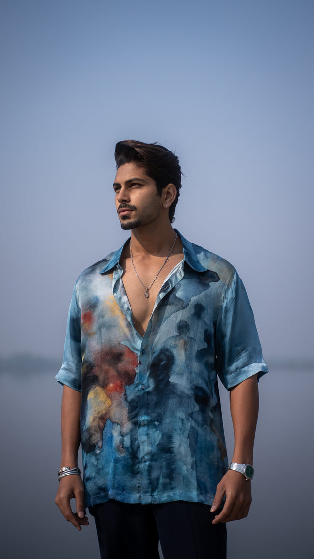 Lost in Blue Pure Bemberg Satin Short Sleeve Shirt