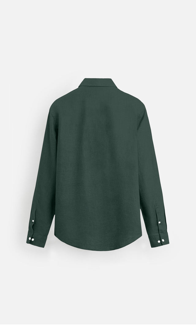 Deep Forest Green Plain Formal Wear Pure Linen full Sleeve Shirt - AddysForMen®