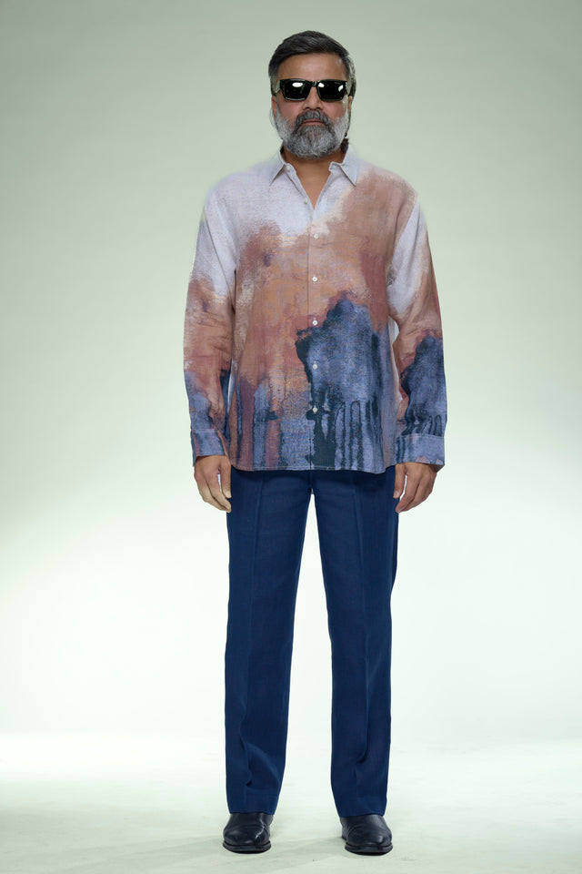 Tera Wash Abstract Gradient Pure Linen Full Sleeve Shirt - AddysForMen®