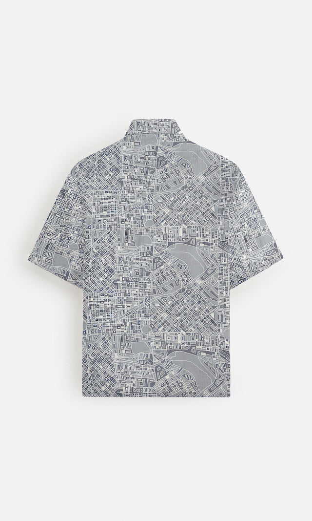 Urban Skyline Pure Satin Linen Short Sleeve Shirt