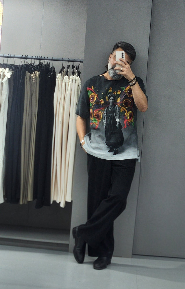 Charcoal Botanical Portrait Linen T-Shirt style Shirt