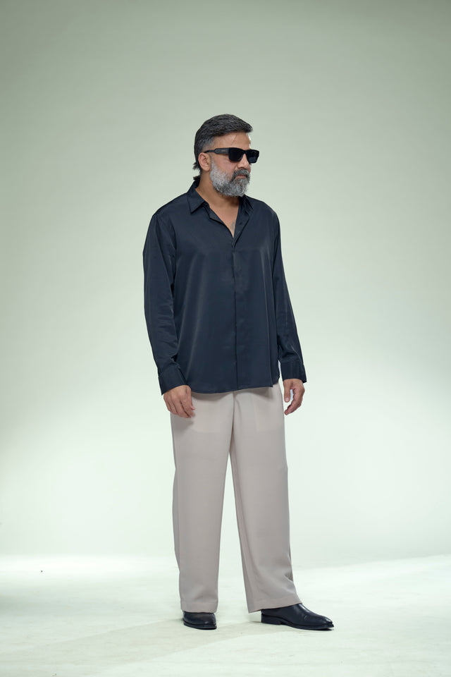 Midnight Armani Black Self-Stripe Full Sleeve Shirt - AddysForMen®️