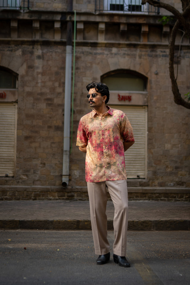 Dusty Romance Pure Satin Linen Short Sleeve Shirt