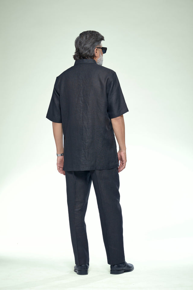 Midday Artisan : 8-Hour Hand Embroidered Pure Linen Half Sleeve Shirt - AddysForMen®️