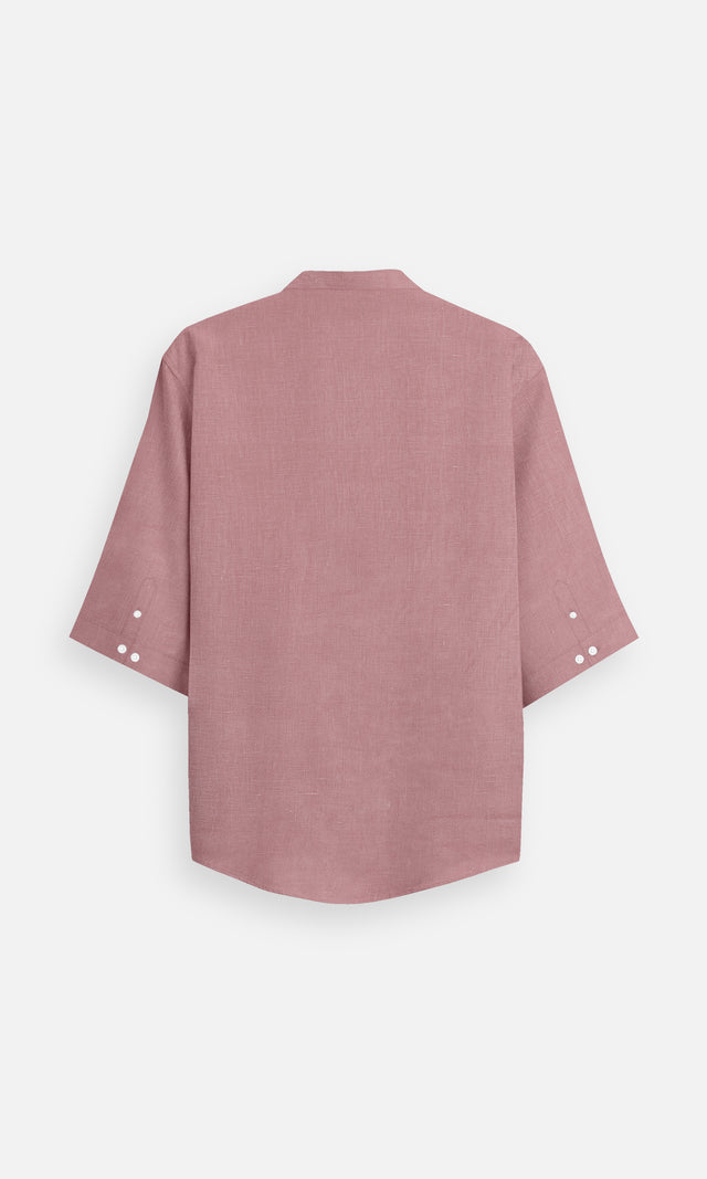 Soft Mauve Plain Pure Linen Kurta Style Shirt - AddysForMen®