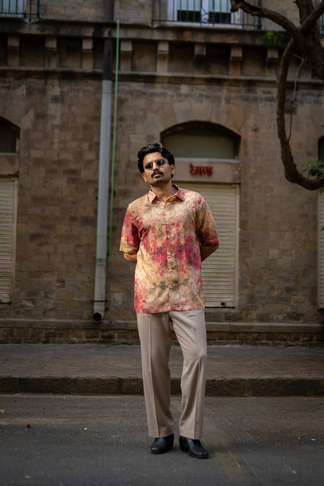 Dusty Romance Pure Satin Linen Short Sleeve Shirt