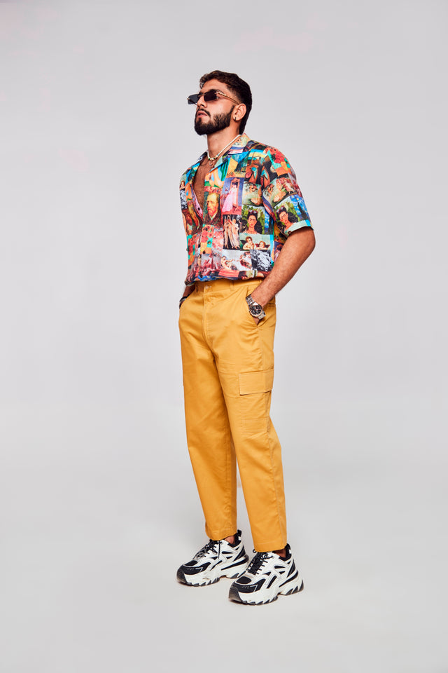 Artistic Collage Printed Exquisite Fusion of Stories - Pure Linen Shirt