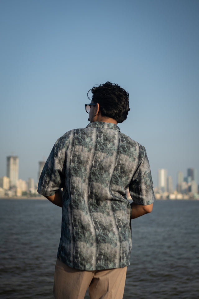 Faded Faces Pure Satin Linen Short Sleeve Shirt