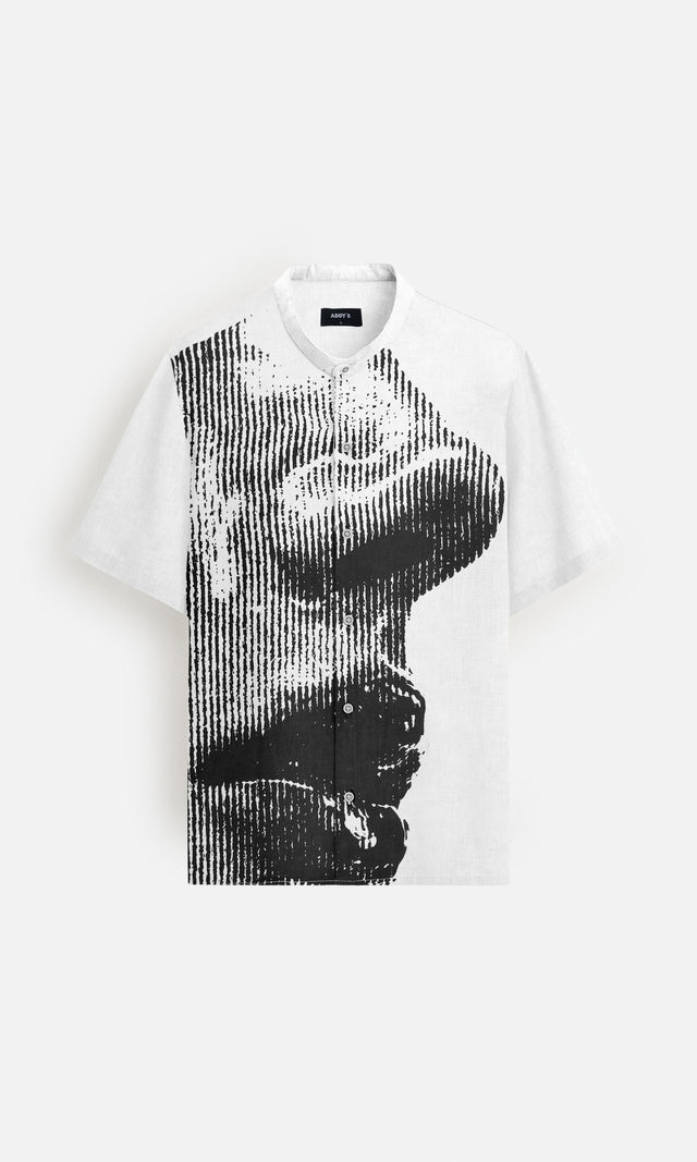 Grayscale Flow Unisex Digital Printed Pure Linen Short Sleeve Shirt - AddysForMen®