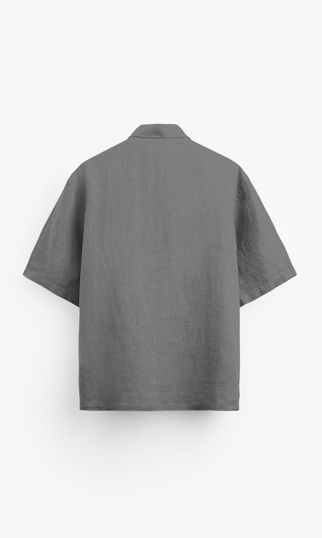 Charcoal Grey Formal Pure Linen Polo Shirt - AddysForMen®