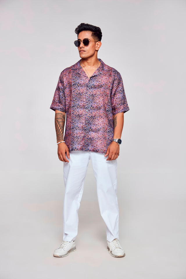 Digitally Embodied Printed Pure Linen Cuban Coller Unisex Shirt