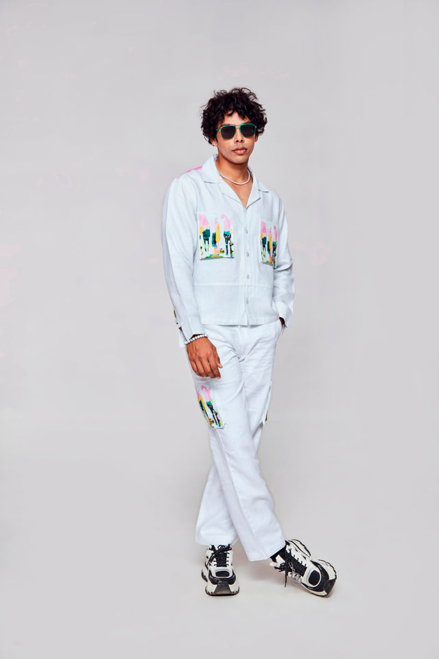 Floral Fusion : Pure Linen Crop Length Jacket