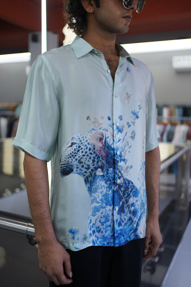 The Horizon Gradient: Digital Art Pure Bemberg Satin Short Sleeve Shirt - AddysForMen®️