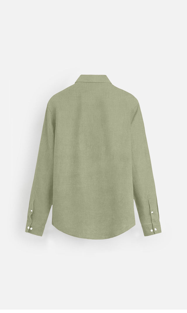Muted Olive Plain Formal Wear Pure Linen full Sleeve Shirt - AddysForMen®