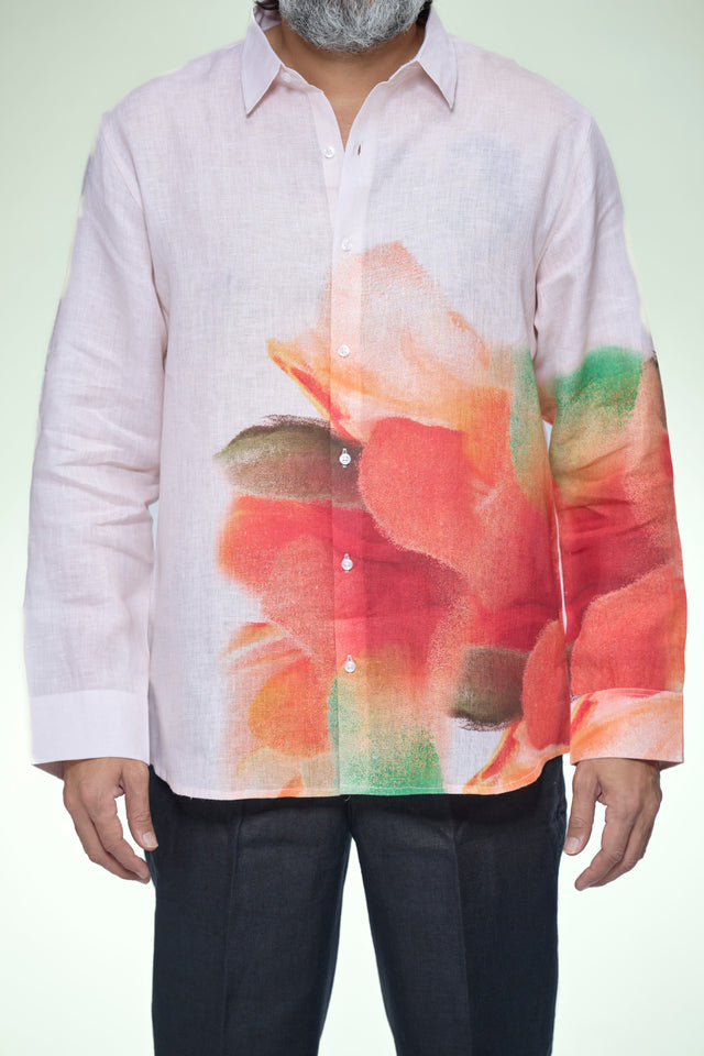 Floral Impression Abstract Pure Linen Full Sleeve Shirt - AddysForMen®