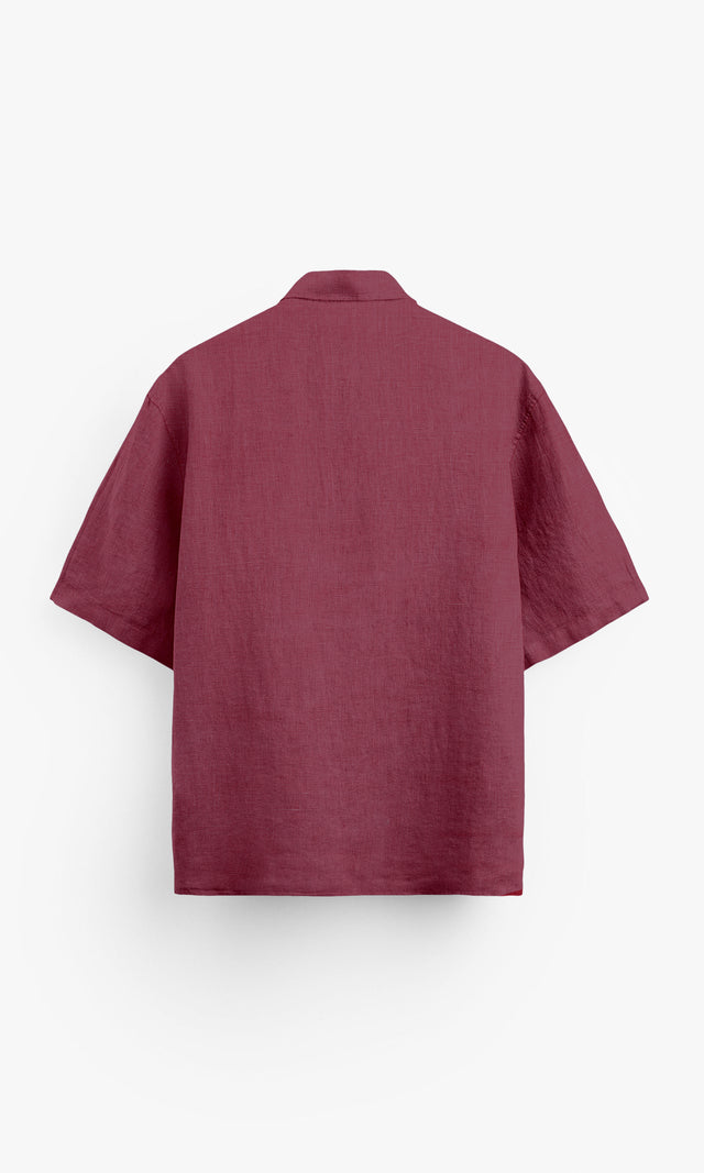 Blush Red Plain Pure Linen Polo Shirt - AddysForMen®
